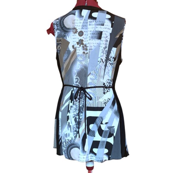 MARIE CLAIRE - Abstract Black and White Sleeveless Dress - XL - Picture 7 of 12